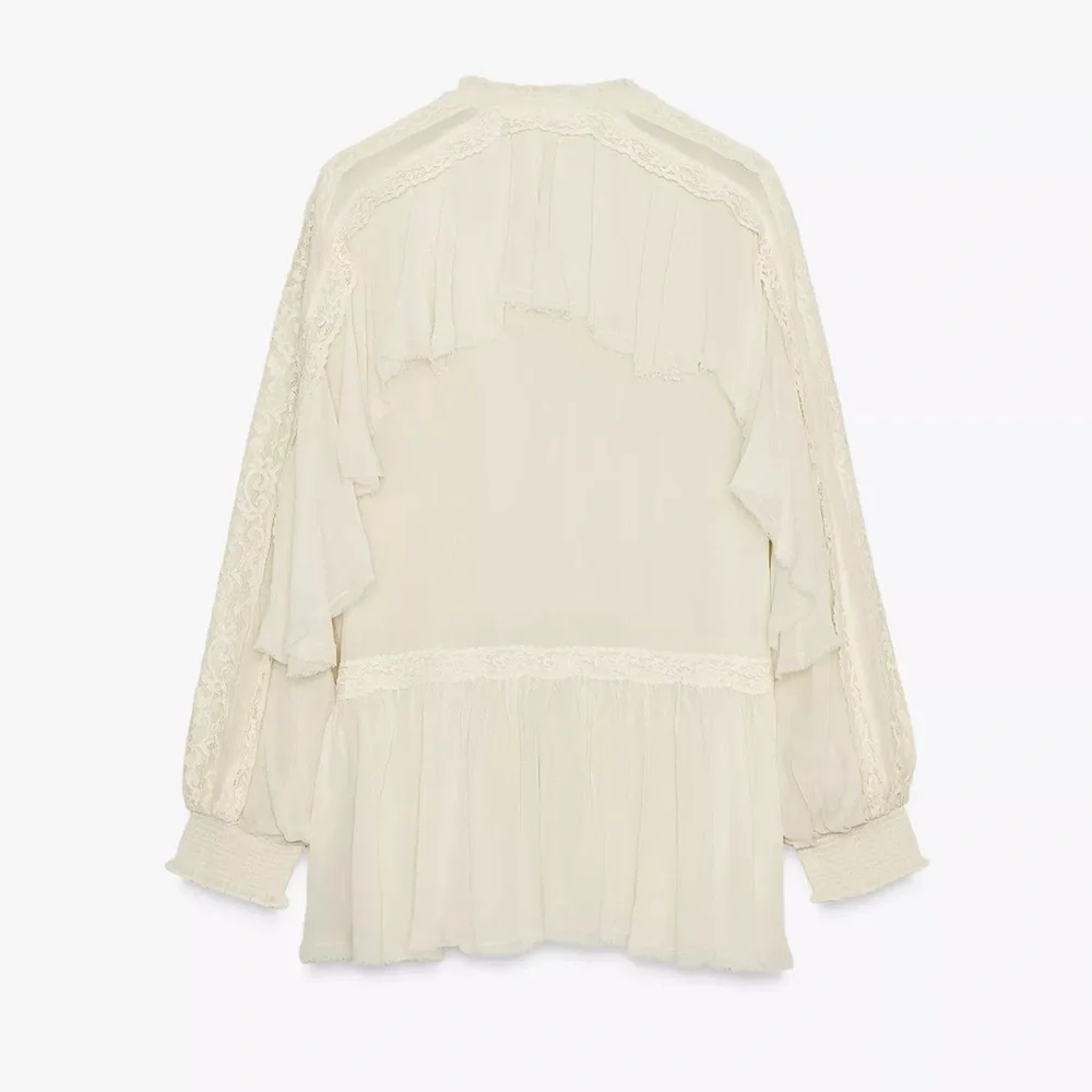 NWT Zara Woman LIMITED EDITION ZW COLLECTION LACE RUFFLE BLOUSE Top Size M - Picture 7 of 12